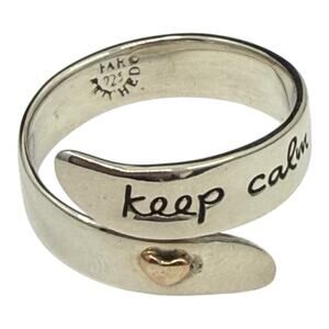 Far Fetched Adjustable Ring Keep Calm and Smile 925 Sterling Silver Wrap Quote